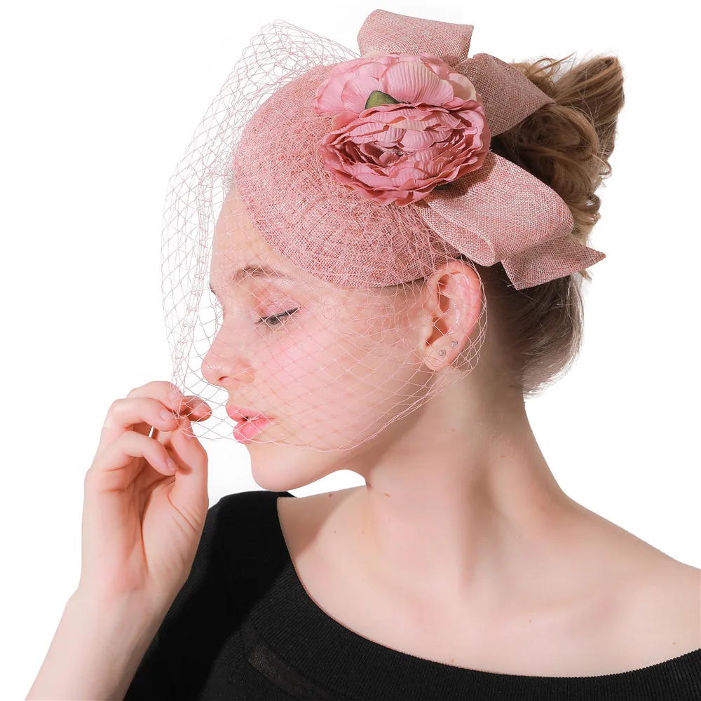 

New Women Fascinators Winter Pillbox Veil Hat Vintage Felt Festival Party Wedding Ladies Women Fedoras with Fascinating Floral