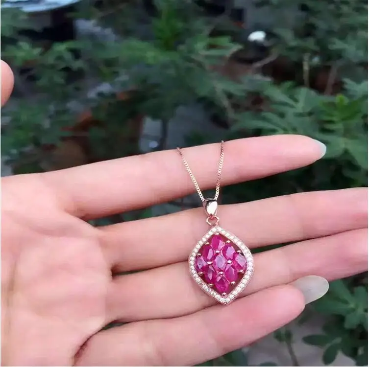 

Ruby necklace pendant 5*5mm 9pcs gems Origin and natural ruby 925 sterling silver For men or women jewelry