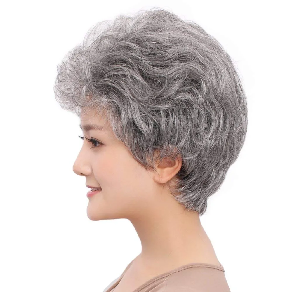 BESTUNG Ladies Short Curly Hair Wigs Synthetic  Gray Natural Full Hair Wigs Fluffy for Women