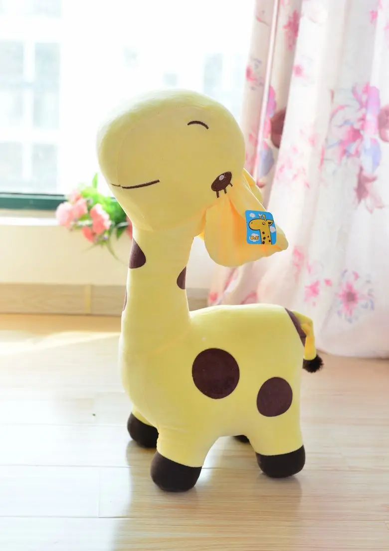 cute cartoon spots giraffe toys lovely yellow giraffe plush doll birthday gift about 35cm