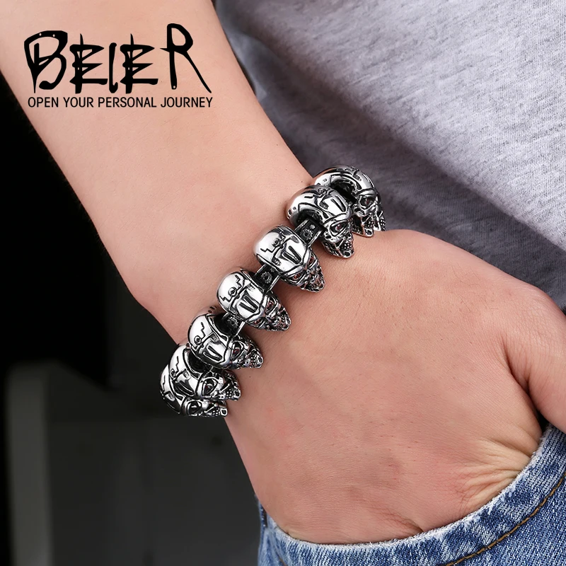 Beier 316L Stainless Steel bracelet punk skull Bracelet For Biker Man Unique Design Jewelry Bracelet For Boy LLBC8-011