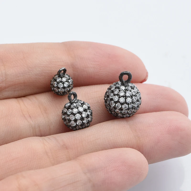 YANASI 3 Size Round Beads Charms Accessories for Jewelry Makings Cubic Zirconia DIY Handmade Jewelry Findings