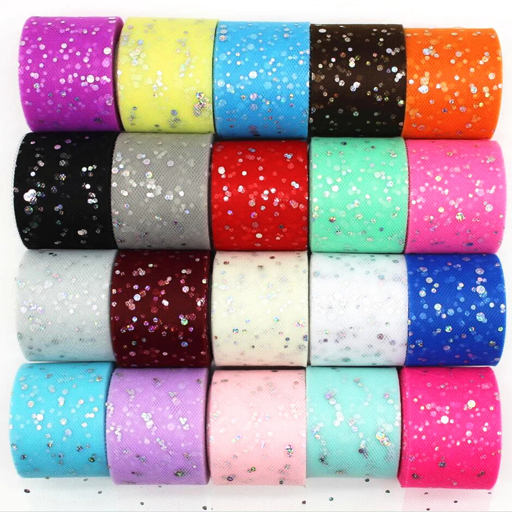 25 Yards 50MM Silver Tulle Dots Ribbon DIY Handmade Material Headdress Bows Doll Skirt Round Point 5CM Net Yarn