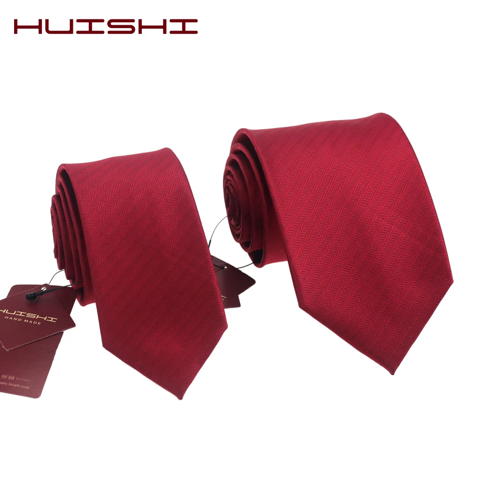 HUISHI-corbatas de boda para hombre, corbata de diseño de moda a rayas, color vino tinto, de negocios, 8cm, 6cm, tela Jacquard a cuadros, nueva