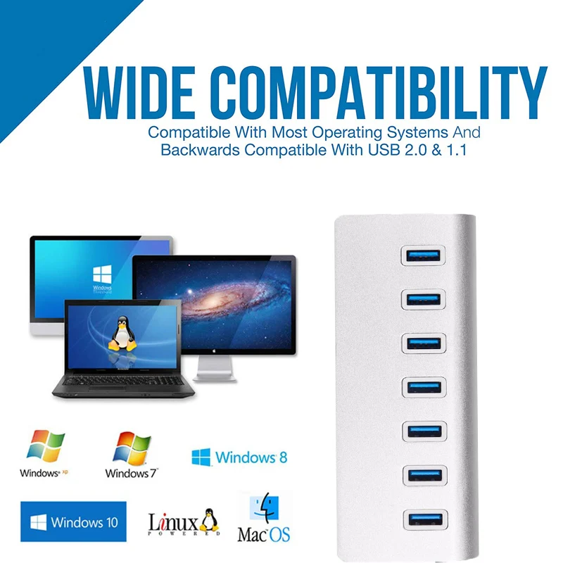 USB HUB 3.0 7 Ports Multi Splitter With Power Adapter Switch Hab High Speed 5Gbps For Macbook Pro Laptop PC Computer Accessories