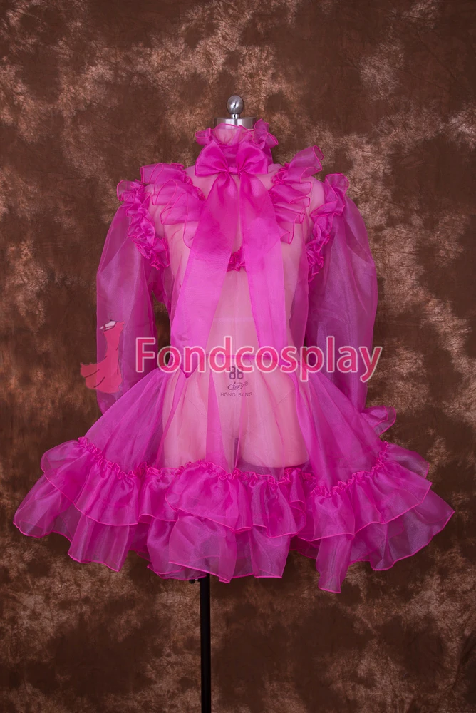 

fondcosplay adult sexy cross dressing sissy maid short Lockable Hot Pink Organza Dress Cosplay Costume Uniform[O001]