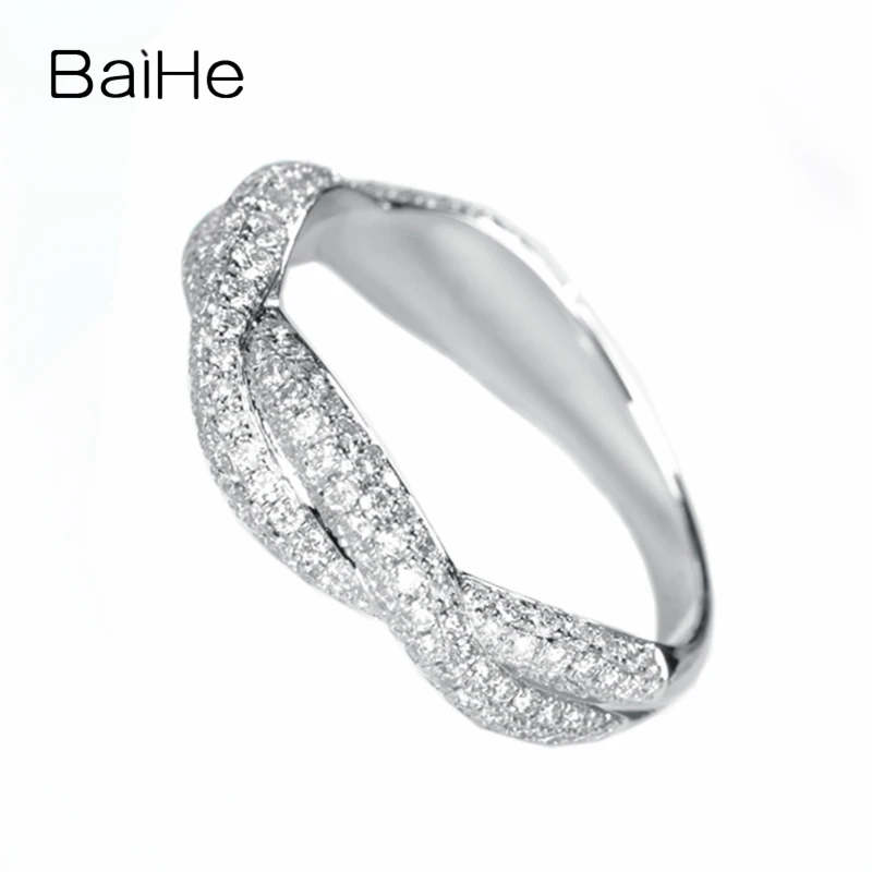 BAIHE Solid 14K White Gold 1ct Certified H/SI Round Natural Diamonds Wedding Women Trendy Elegant unique beautiful Diamond Ring