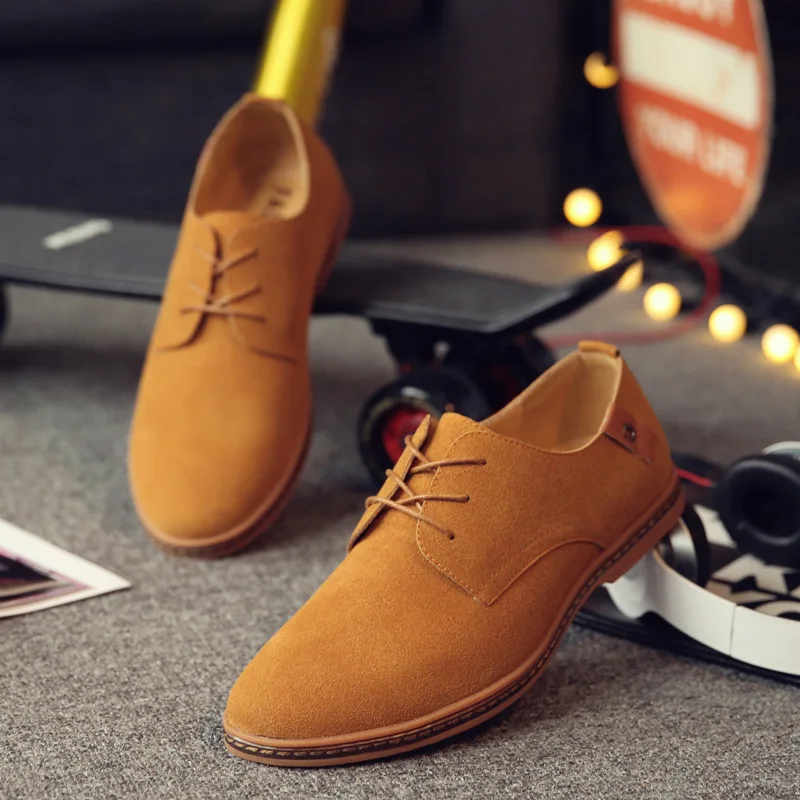 2023 Fashion Men Suede Leather Casual Shoes Classic Men Brand Designer Footwear Dress Shoes Male Lace Up Large Size Flats