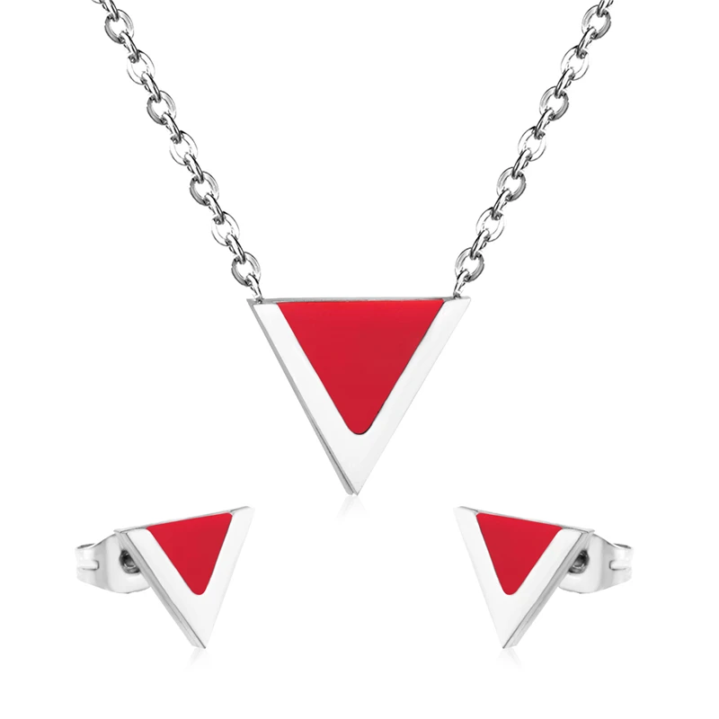 Women's Stainless Steel Triangle Shell Necklace Earrings Set