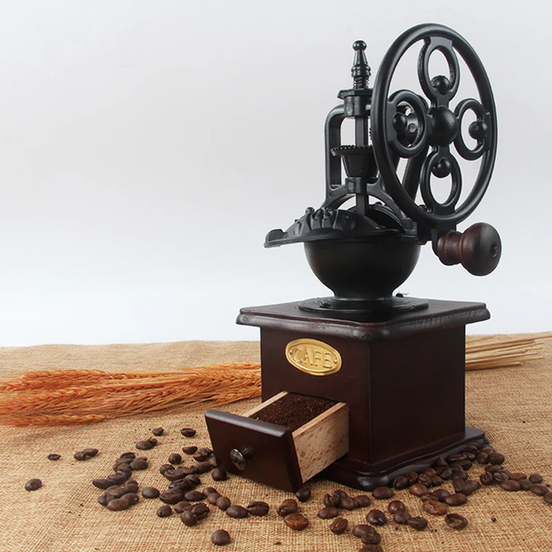 

Coffee Bean Grinders Coffee Maker Bean Shredder Manual Ferris Wheel Mini Vintage Hand-made Ground Coffee Tools Wood Machine 1set