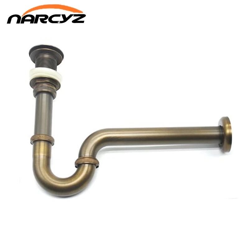 Nueva trampa para botellas, sifón redondo de latón, Kit de P-TRAP antiguo/negro, lavabo de tocador para baño, tubería de residuos con drenaje emergente 9231K