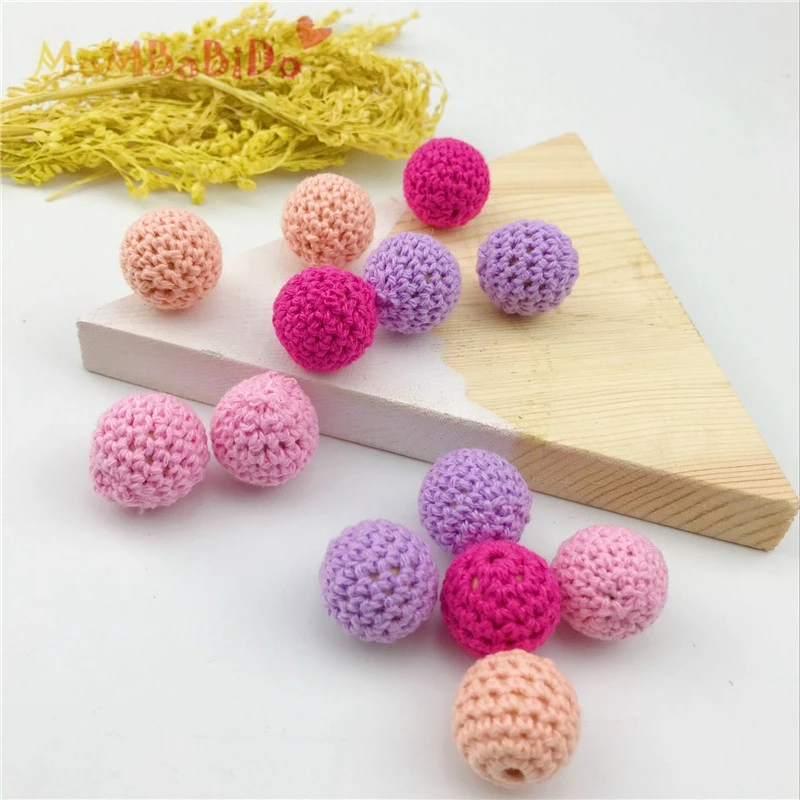 Baby Teething Pink & Purpal Series Teether Accessories Crochet Beads16-20mm 10pc Can Chew DIY Nursing Bracelet Crochet Beads