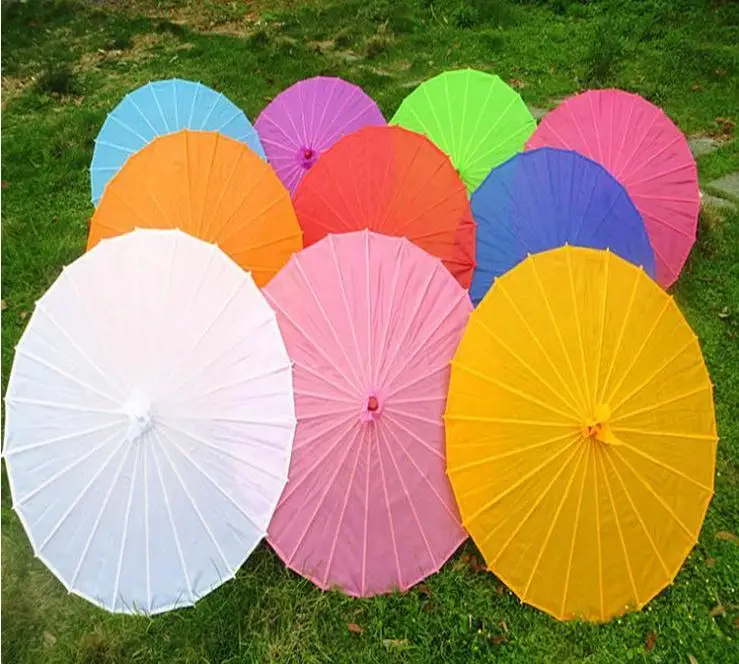 

50pcs Chinese Colored Paper Umbrella White Pink Parasols China Traditional Dance Color Parasol Japanese Silk Wedding Props SN128