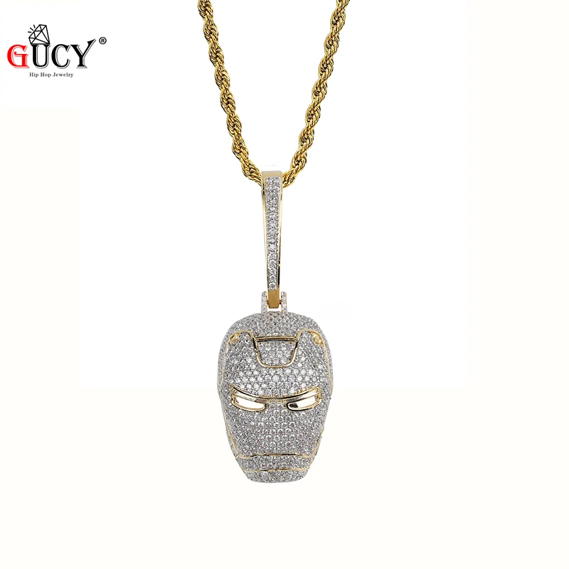 

GUCY New Iced OutIronman Pendant Necklace With Tennis Chain Cuban Chain Hip Hop Jewelry Street Culture