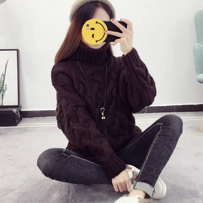 두꺼운 따뜻한 스웨터 트위스트 터틀넥 바닥 여성 스웨터 니트 스웨터의 짧은 섹션의 겨울 새로운 한국어 버전