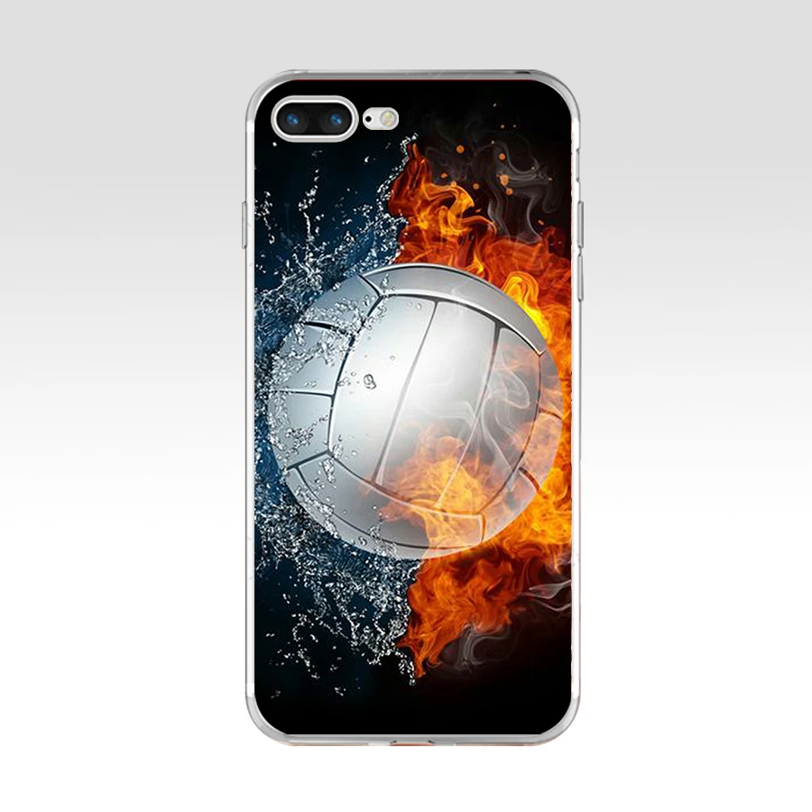 147SD   Fire Football Soccer Ball Soft TPU Silicone Cover Case For Apple iPhone 6 6s 7 8 plus Case