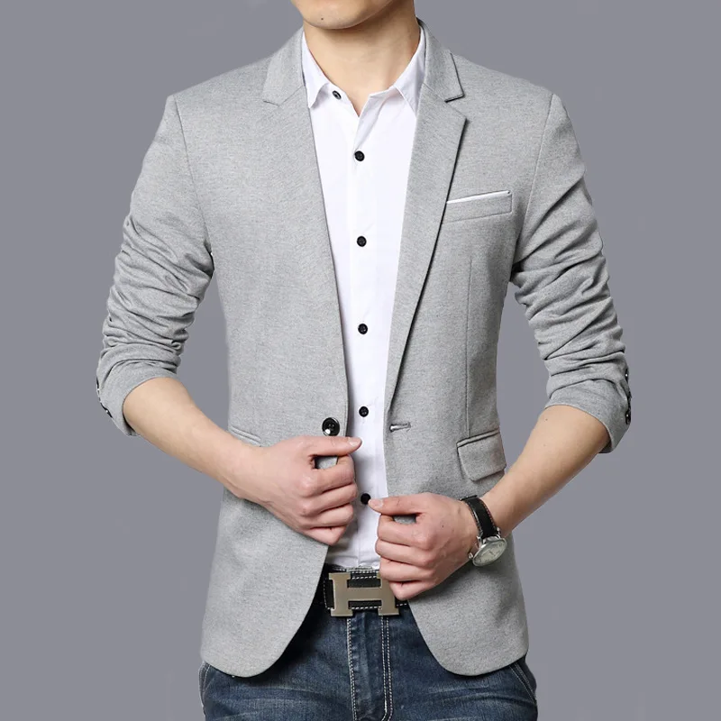 Men Casual Solid Color Suit Blazer Brand Korean Formal Masculino Blazer Suit Male One Button New Slim Fit Party Jacket  FS-158