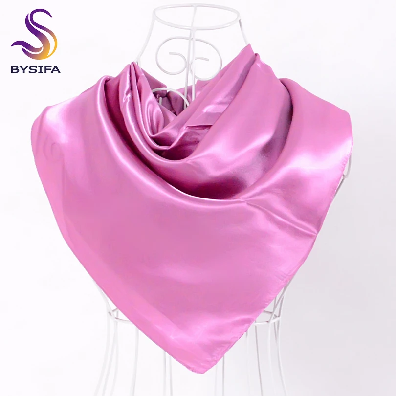 BYSIFA Ladies Plain Silk Scarves Trendy Fashion Accessories Spring Autumn Women Decorative Head Scarves New Purple Pink Scarves