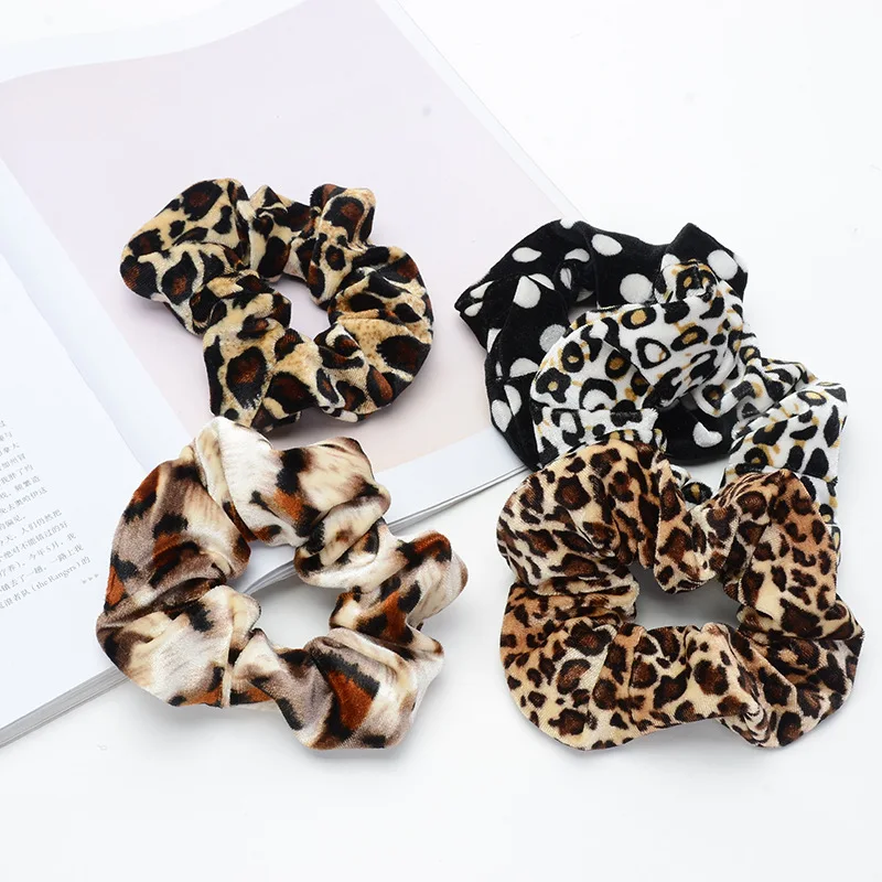 Leopard Dot Velvet Scrunchies Women Elastic Hair Rubber Bands Accessories For Girls Lady Tie Hair Rope Ponytail Holder Headdress