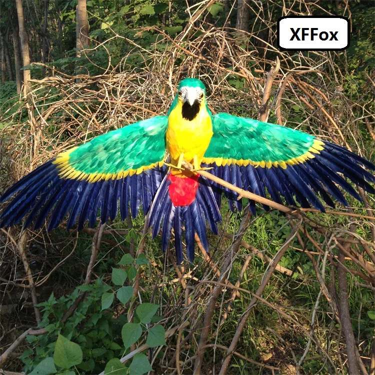 huge real life wings parrot model foam&feather big simulation green&yellow parrot bird gift about 60x90cm xf0291