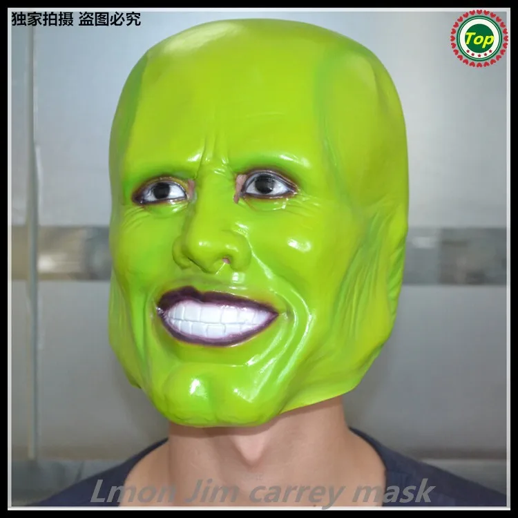 

Free shipping Halloween Creepy Adult Latex Trick Jim Carrey The Mask Latex Green Face Mask Movies Face Head Mask Cool Funny Mask