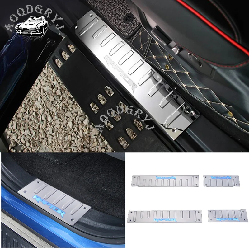 stainless steel blue LED Car Door Threshold Plate Cover Trim For Ford F150 2015-2018 Car styling 4pcs