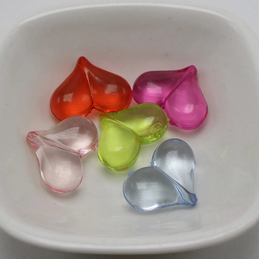 25 Mixed Color Transparent Acrylic Puffy Heart Beads Charms 22X16mm