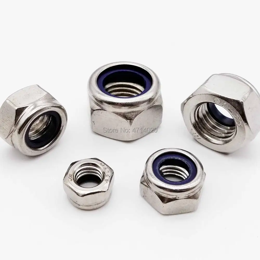2/5/10/50X M2 M2,5 M3 M3,5 M4 M5 M6 M8 M10 M12 M16 304 Edelstahl Sechskant Sechskant Nylon Einsatz Selbstsichernde Mutter Nylock Mutter Kontermutter – Detail 3