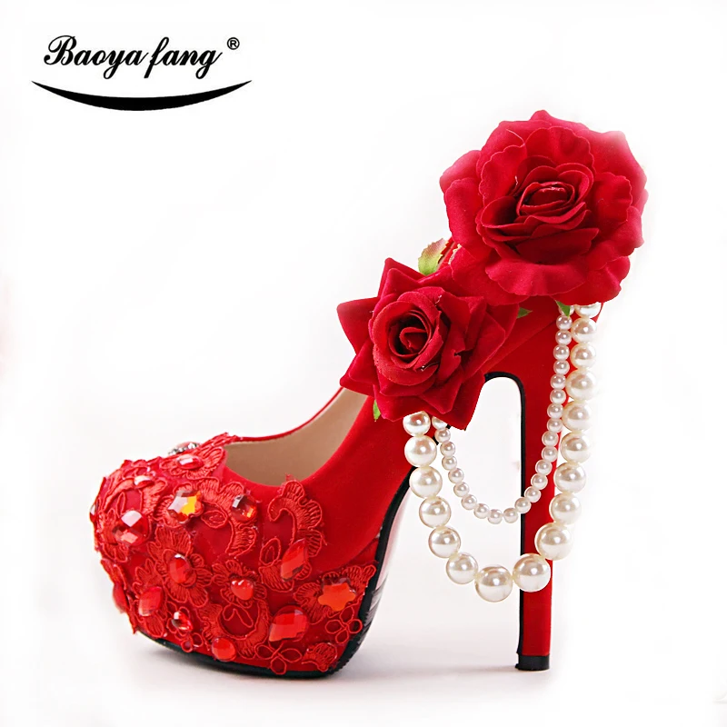 New Arrival Red color Flock Women wedding shoes Bride 8cm/11cm/14cm high heels platform shoes Bridal Big Flower shoe Red sole