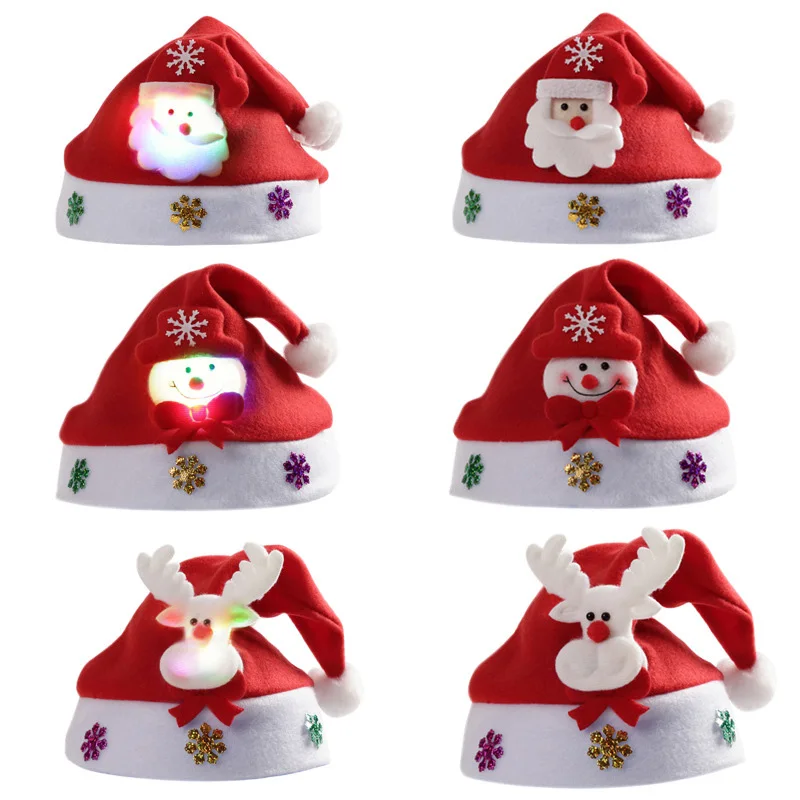 LED Christmas Hat Glowing Santa Caps Christmas Decorations Lovely Snowman ElK Hat For Children Adult New Year\'s Decor Kids Gifts