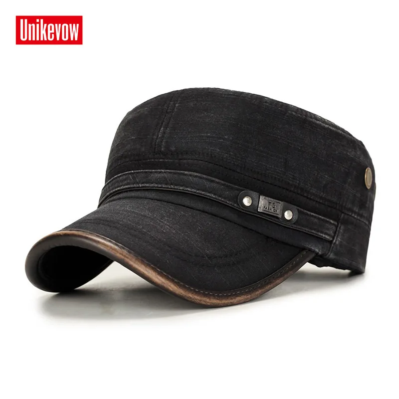 UNIKEVOW-Sombrero plano de algodón 100% para hombre, gorra Vintage de patrulla Cadete, para exteriores, con visera de Pu