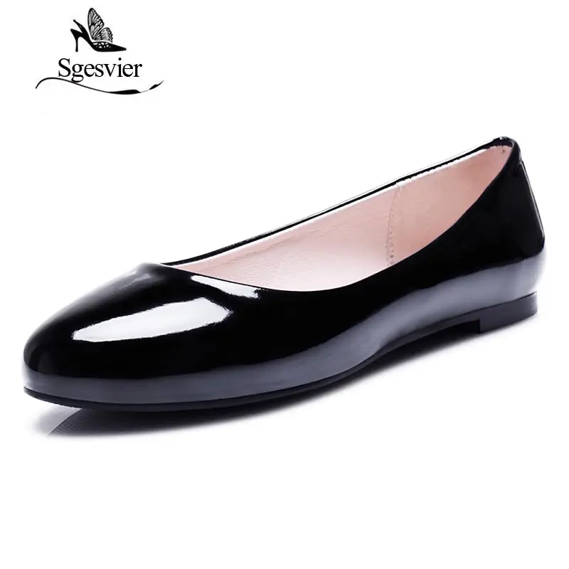 SGESVIER Women Flats Spring New Elegant Classics Dress Plus Size 31-52 Round Head Flat Heels Lady Shoes For Woman Slip On OX084