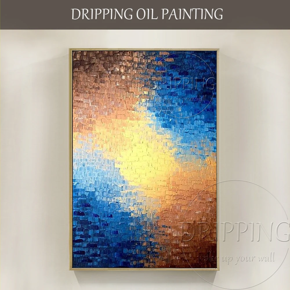 Professional Painter Hand-painted Bright Colors Abstract Blue and Brown Oil Painting High Quality Vivid Abstract Oil Painting