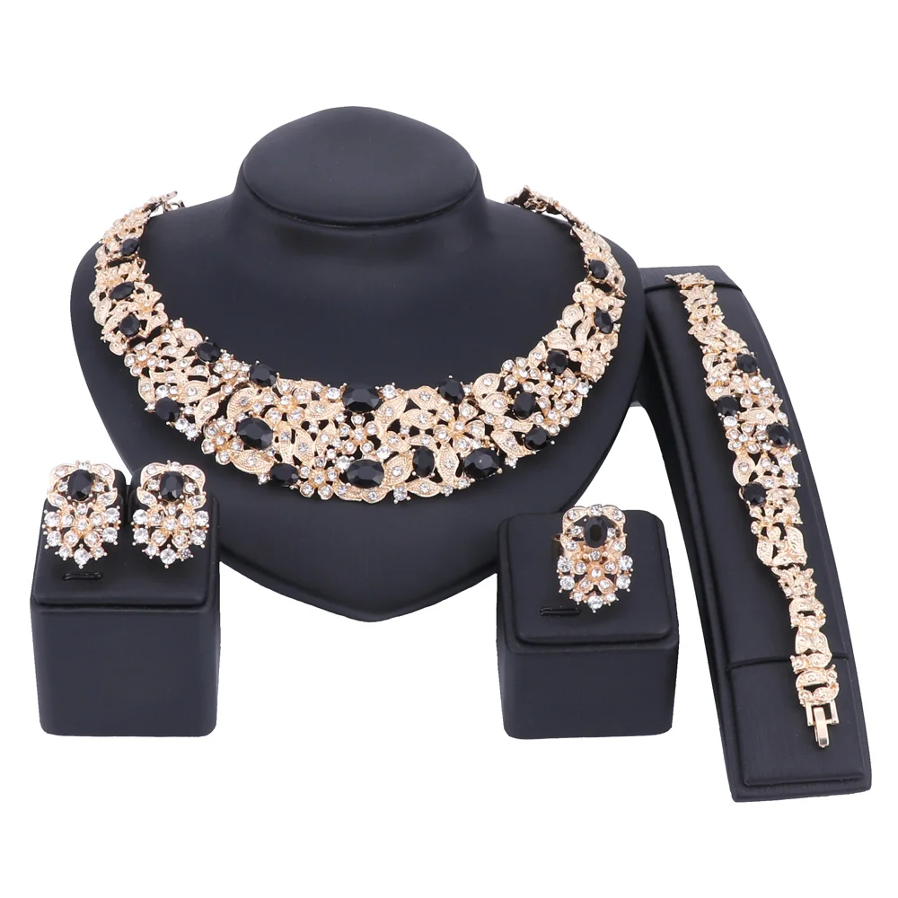 Bohemia Crystal Brides Jewelry Sets Gold Silver Color Rhinestone Necklace Set Wedding Jewelry for Women Bridal Party Anniversary