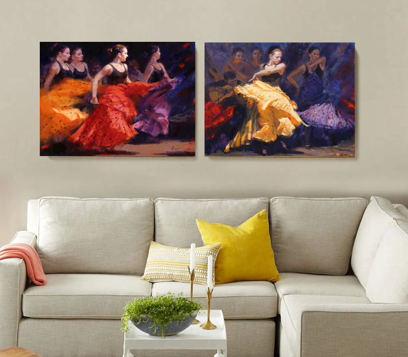 

modern portrait canvas paintings figurative art scenery samba performance power and elegance two panels imagich