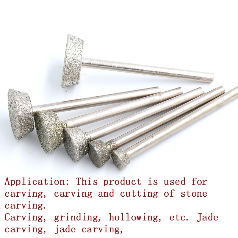 6/10pcs 1-16mm Diamond Grinding Head Burrs Grind Inverted Trapezoid Stone Jade Engraving Carving Peeled Rotary Tools E Needle DT