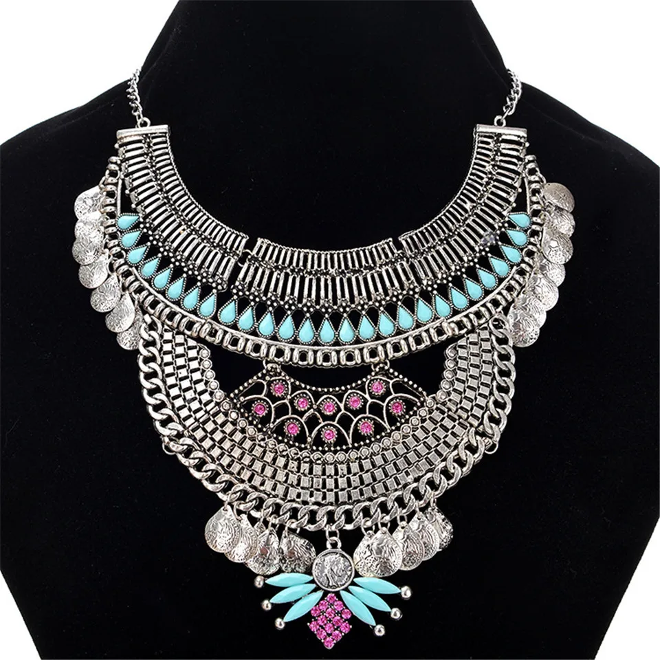 Women Retro Necklace Semi-circular Pendant Necklace Indian Jewelry Female Clothes Accessories National Style Handicrafts