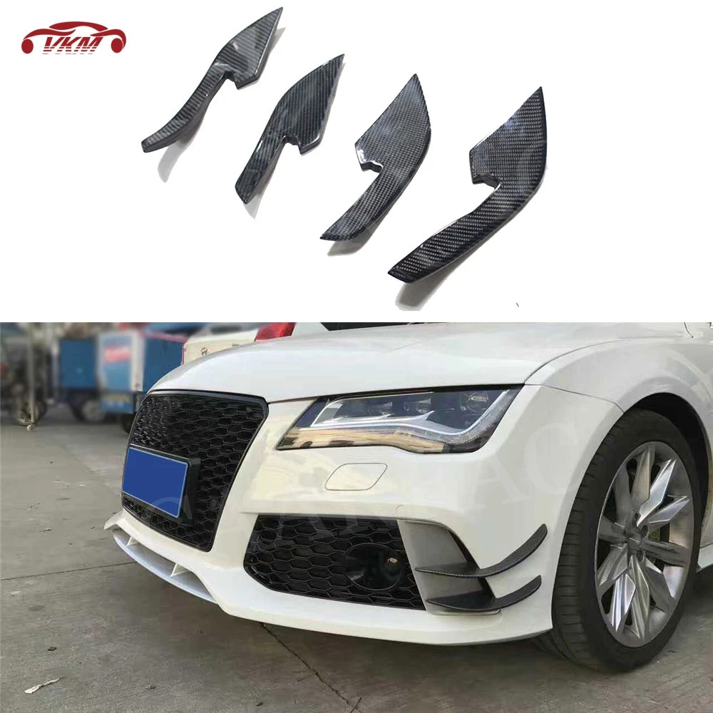 

4PCS Car Front Bumper Trunk Trim Stickers Splitter Air Knife Winglet For Audi A6 RS6 2013-2016 RS7 2012-2015 Carbon Fiber