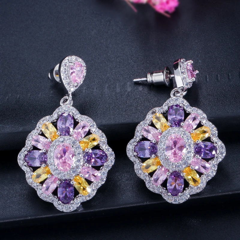 ThreeGraces Mona Lisa CZ Jewelry Mulit Color Marquise Shape Ziconia Crystal Women Big Dangle Drop Earrings For Party ER254