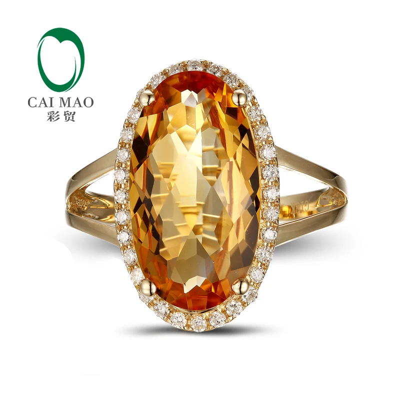 Caimao Jewelry 5.03ct Yellow Citrine Gem Diamond Engagement Ring Stunning