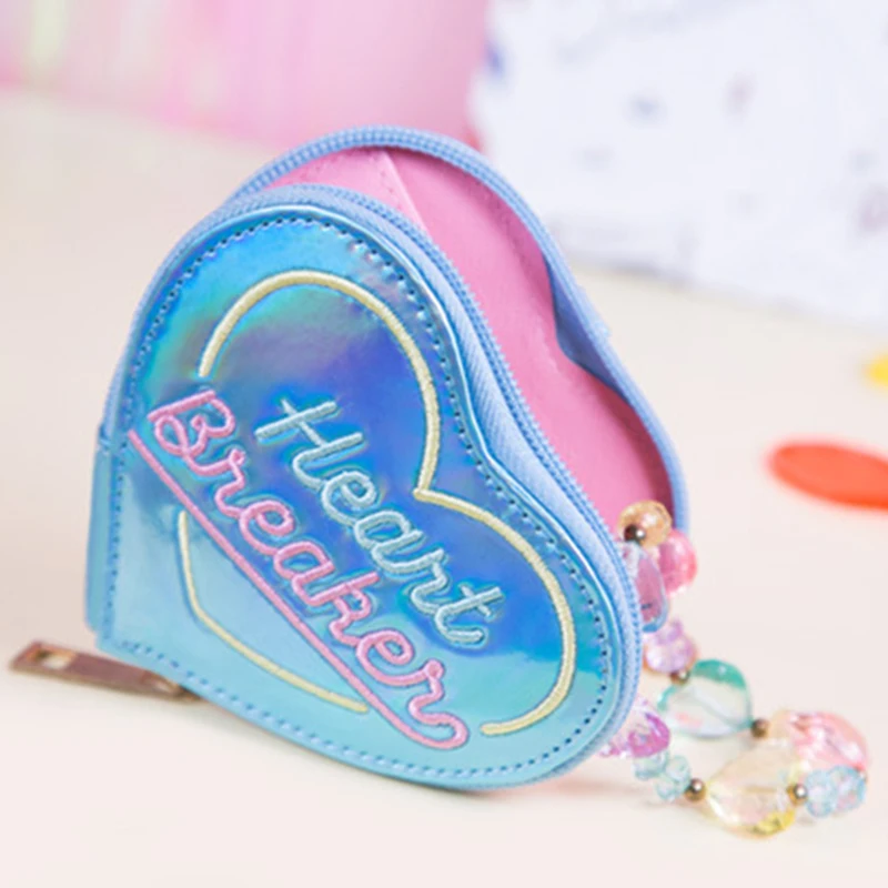 Brilljoy Fashion Heart-shaped Purse Hologram Wallet Heart Shape Women Laser Hologram Zipper Wallets Clutch Bank Card Coin Purses