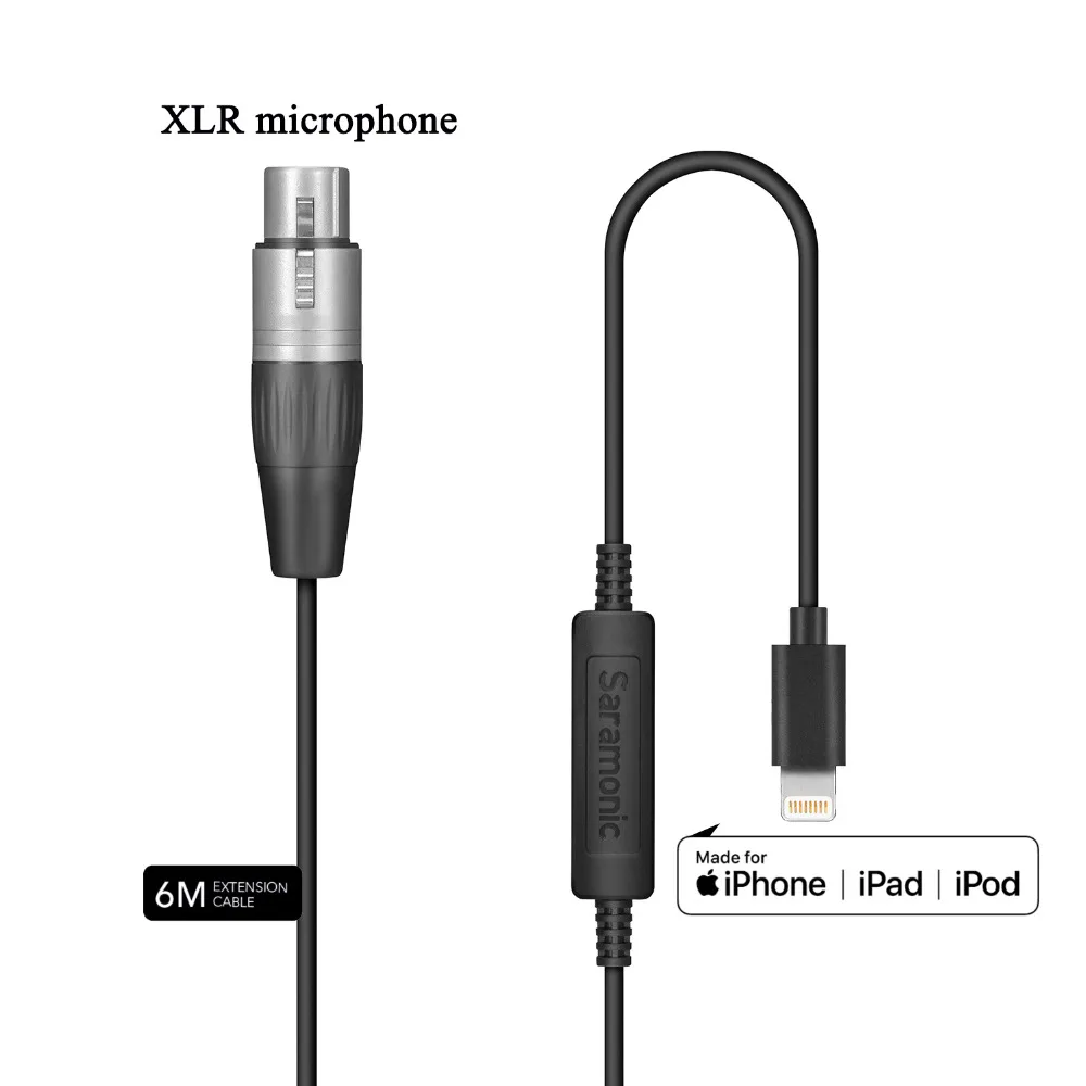 Saramonic LC-XLR 6 m Kabeladapter mit XLR-Buchseingang und Apple-zertifizierter Lightning-Audioschnittstelle für Pro XLR-Mikrofon und iPhone