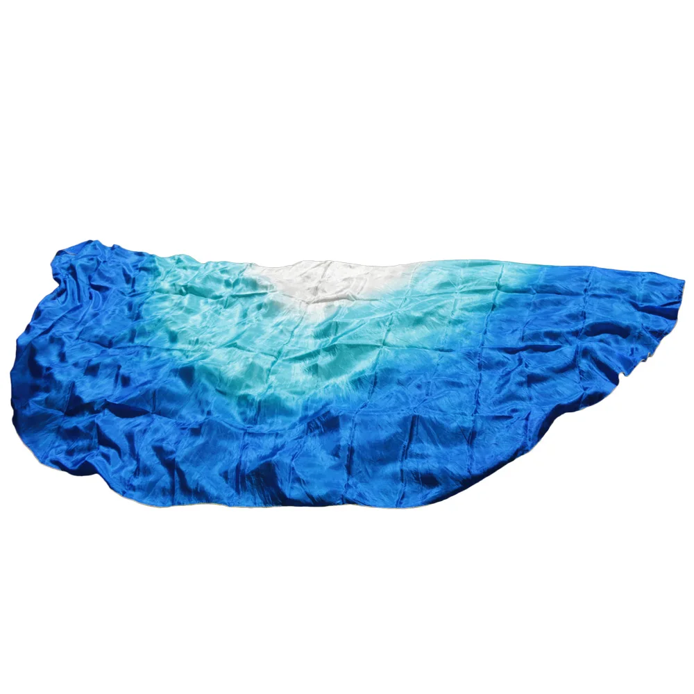 Newest 100% Silk Veils Belly Dance Practice Performance Silk semicircle Veils White Turquoise Blue