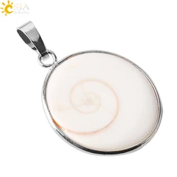 CSJA Natural Shell Stone White Snails Animal Necklaces Pendants Round Stone Bead Cabochon Women Men Charm Fashion Jewellery E263