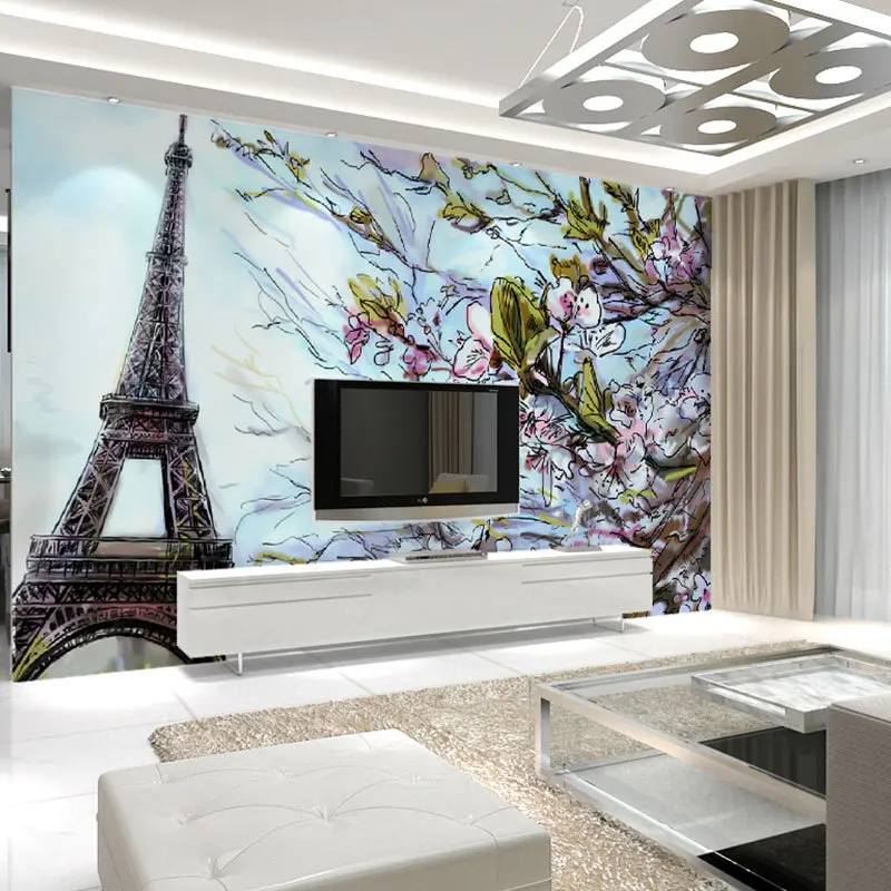 beibehang Paris Eiffel Tower artificail graphic pattern modern wall art floral design large murales wall decals mural wallpaper