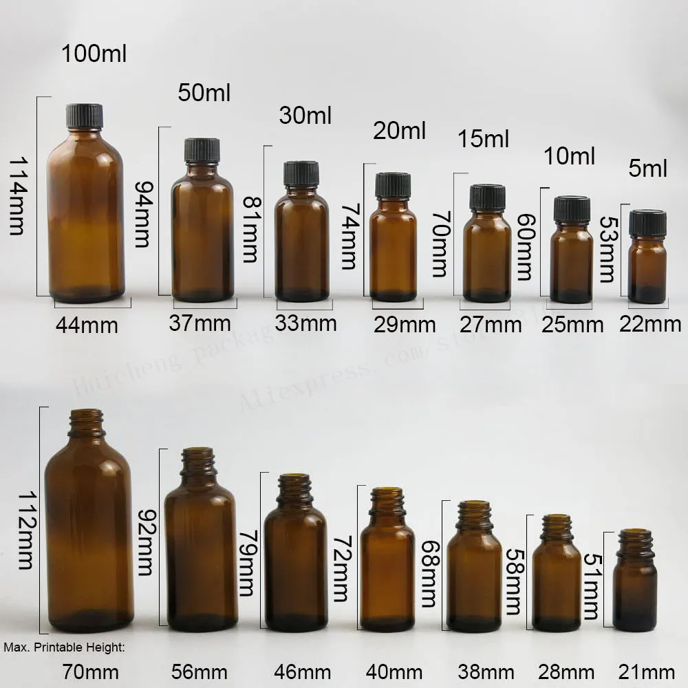 12 x Empty Glass Bottles with Black Plastic Phenolic Cone Cap  1oz  5/3OZ 3.33oz Containers 5ml 10ml 15ml 20ml 30ml 50ml 100ml