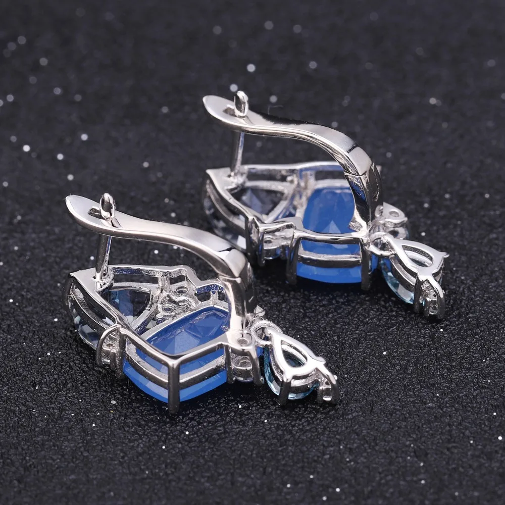 GEM\'S BALLET Natural Aqua blue Calcedony Earrings 925 Sterling Silver Colorful Modern irregular Drop Earrings for Women Bijoux