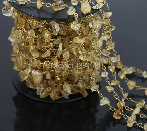 Natural Citrine Crystal Chips Wrapped Wire Chain Fit For Making Necklaces Or Bracelets Jewelry