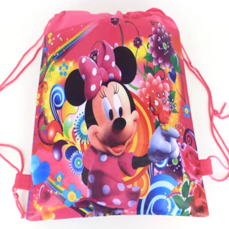 High Quality 34cmx27cm Drawstring Bag Minnie Mouse Child Travel School Bag Fabrics Backpack Women Shopping Non-woven Bag Supply