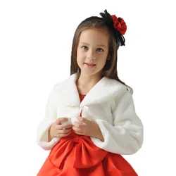 Cute long sleeves ivory flower girl faux fur cloaks cape winter warm jacket wrap kid bolero for wedding princess outwear coat